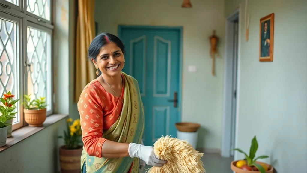 Professional home staff serving an Indian family